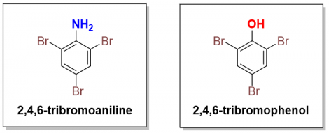 Các sản phẩm kết tủa trắng của bromine với aniline và phenol